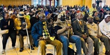 Traditional leaders sit among residents at the packed Lenasia South Civic Centre, attending the IDP (Image: Viki Stuurman)